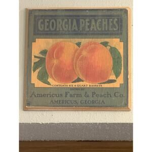 Set Of 4 Vintage Produce Art Wood Wall Art 12x12” Peach Strwbry Apl Sunflwr